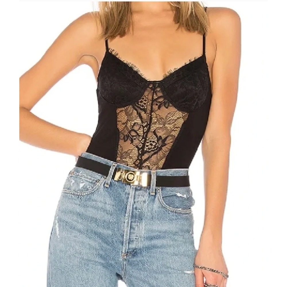 Superdown Jeannie Sext Lace Bodysuit Medium Chic Black Bustier Revolve Style